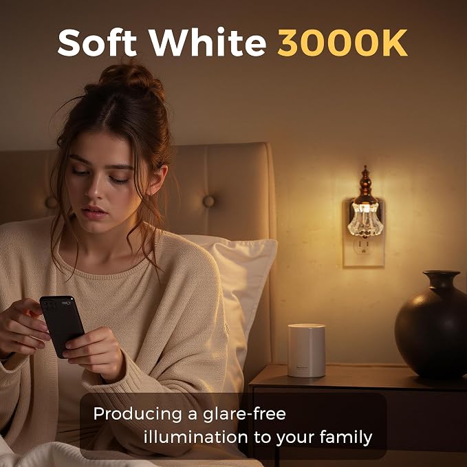 L LOHAS LED Night Lights Plug into Wall, 3000K Soft White | Flower Night Lights with Dusk to Dawn Sensor, 0-100lm Adjustable Brightness, for Hallway Bedroom Stairway