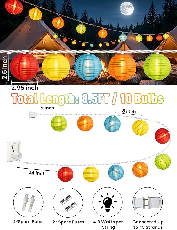Multicolor Lantern String Lights,Colorful Hanging Lanterns String Light in Home & Garden Decorative Lights for Indoor Outdoor Patio Party Wedding Bedroom Bistro Bar