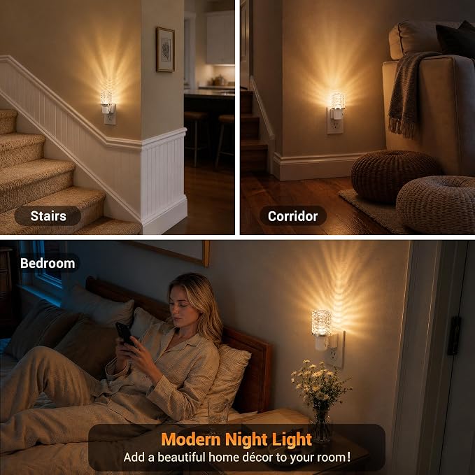 JandCase LED Night Light, Dimmable Night Lights Plug into Wall,Dusk to Dawn | Modern Nightlight, Auto On Off Light Sensor, 3000K Soft White Night Light 0-100LM Brightness, Bathroom Hallway Bedroom Decor