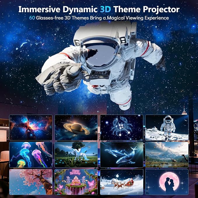 Rossetta 3D Galaxy Projector, 60 Scenes Star Light Projector for Bedroom | Adjustable Focal, Bluetooth Speaker, Timer & Remote Control, Planetarium Projector for Room Decor, Party Gift for Kids Adults