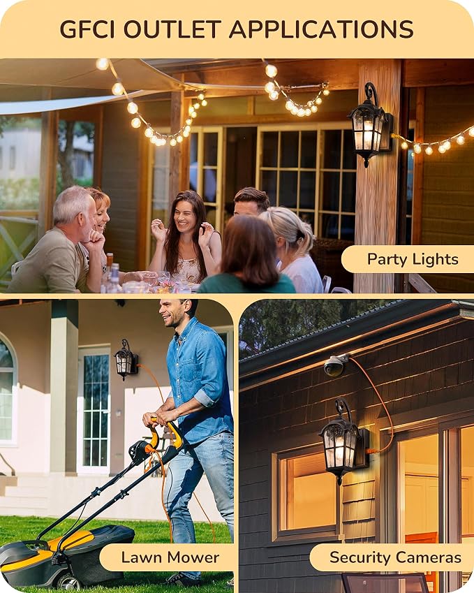 EDISHINE Dusk to Dawn Outdoor Wall Lights 2-Pack GFCI Outlet Black | Water Ripple Glass, E26 Socket, Anti-Rust Aluminum & Weatherproof, Exterior Light Fixture for Front Door, Patio, Garage