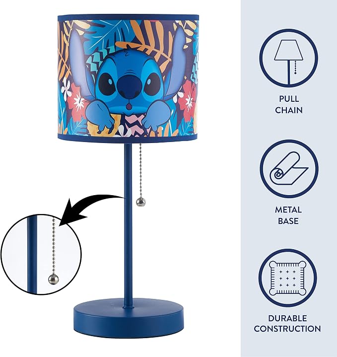 Lilo & Stitch Stick Table Kids Lamp with Pull Chain, Themed Printed Decorative Shade