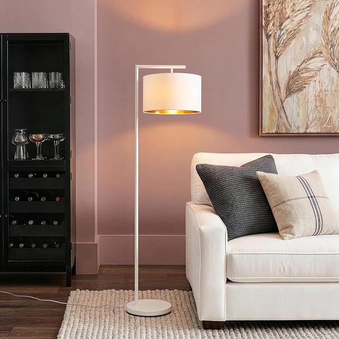 Brightech Montage Modern Floor Lamp - LED Standing Lamp with Adjustable Color Changing Bulbs for Living Rooms & Offices - Tall Corner Bedroom Reading Light for Contemporary Home Decor - Cream and Gold