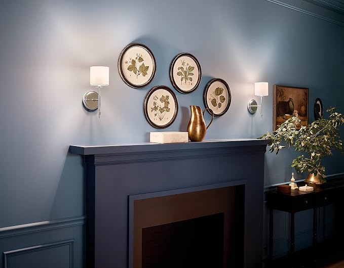 Kichler Ali 1 Light Wall Sconce in Polished Nickel with White Fabric Shade for use in Bathrooms, Bedrooms, Kitchens, Dining Rooms and Hallways, 52505PN