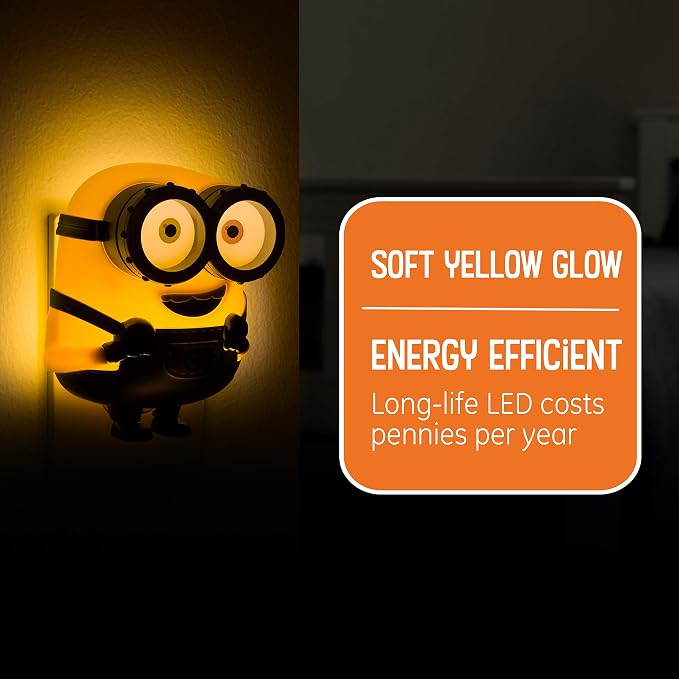 Minions: The Rise of Gru LED Night Light, Plug-in, Dusk to Dawn, UL-Listed, Yellow Glow, Despicable Me, Bob, Ideal for Kids Bedroom, Nursery, Bathroom, 43742 (Pack of 8)