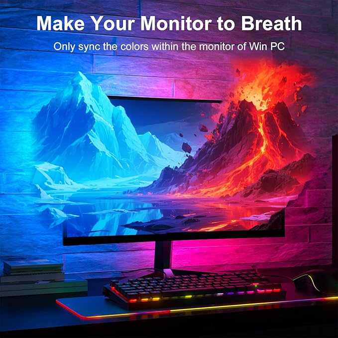 Monitor LED Backlights, 4-Side 24-32inch LED Strip Light Sync with Screen Color/Music, Computer Light Bar Behind Screen, for PC/Mac, LEDs for Desk Gaming, USB Interface (4-Side 24inch)