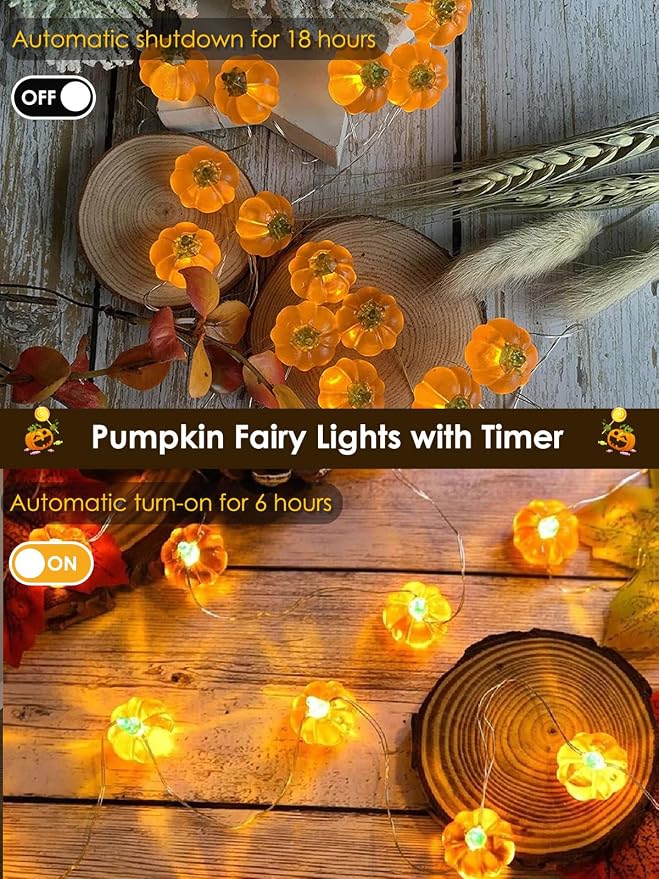 Fall Decor 10FT 3D Pumpkin Fairy Lights Battery Operated With Remote Orange | 30 LED, 8 Modes & Timer, IP44 Waterproof Twinkle Fall String Light for Indoor Outdoor Autumn Halloween Thanksgiving Decor