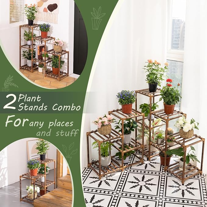 Wood Plant Stand Indoor Outdoor Corner Plant Shelf Stand, 5 Tiered 10 Potted Flower Plant Stands for Indoor Plants Multiple, Plant Shelves Stands Rack for Living Room, Patio, Balcony