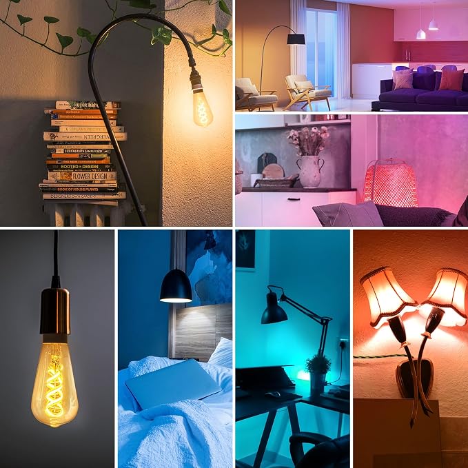 DiCUNO Smart Edison Bulb ST19, RGB Color Changing & Tunable White 2-Pack | WiFi Smart LED Bulb Work with Alexa & Google Home, 2700K-6500K Tunable via App, ST58 Edison Bulb 5W, 50Watt Equivalent, 500LM