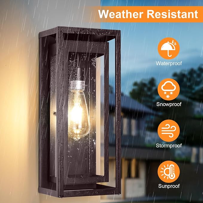 15" Outdoor Wall Lights, Brown Exterior Lighting Fixtures | Large Size, Anti-Rust, Waterproof, Tempered Glass, Easy Installation, Modern & Classic Outdoor Sconces for House Porch Garage