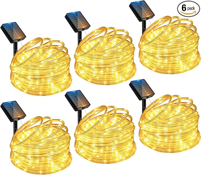 btfarm Solar Rope Lights, 120LED 46FT String Lights Outdoor Waterproof | 6 Pack 8 Modes, Timer Memory Function, Tube Trampoline lighting for Outside Garden Tree Christmas Yard Patio Decor,Warm White