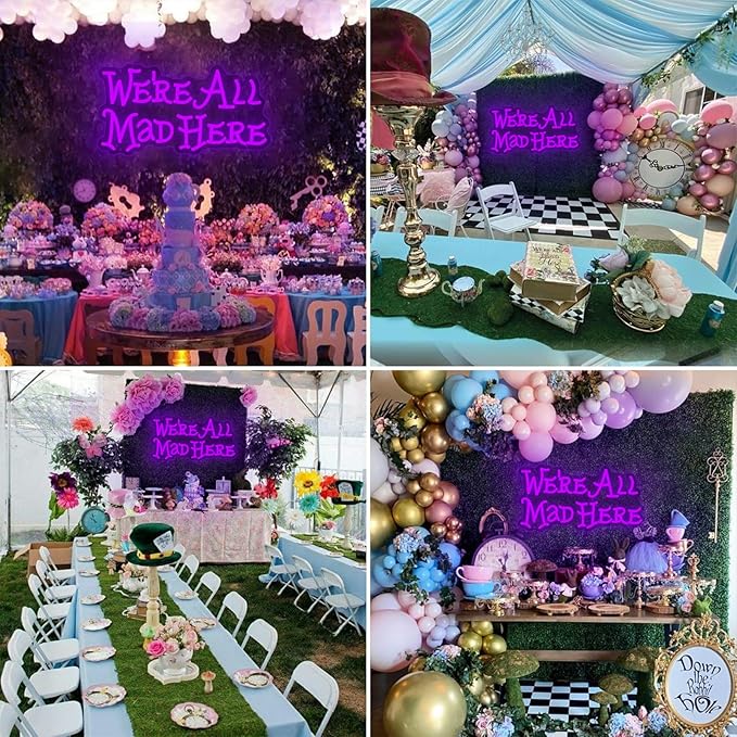 Alice in Wonderland Party Decorations Neon Sign, Mad Hatter Tea Party Neon Lights for Dimmable LED Lights, for Bedroom Bar Home Dorm Birthday Gifts