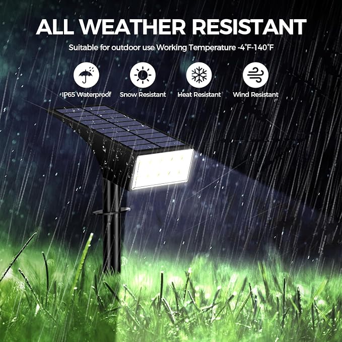 Solar Lights Outdoor Waterproof IP65, Landscape Lights, 2 Pack, Cool White | IP65 Waterproof, Auto On/Off LED Powered Yard Garden Flood Solar Light for Outside Pathway Wall Tree Lawn Uplights Lights
