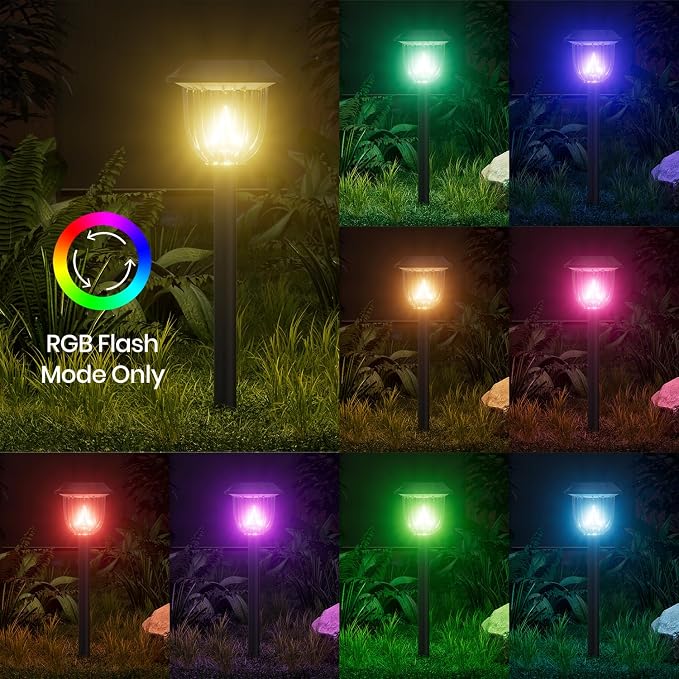 AOSEA 2 Pack Solar Pathway Lights Outdoor Waterproof - Auto RGB Color Changing Solar Lights, IP65, 12H Bright, Durable Plastic - Perfect Christmas Decor for Garden & Walkway【RGB Flash Mode Only】