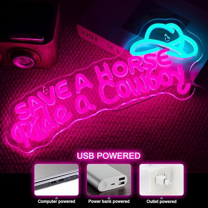 NOSUN Save A Horse Neon Sign Cowboy neon signs for Wall Decor Adjustable Brightness Led Sign LED Colorful Signs Light for Bedroom Home Bar Club Hotel Party Decor
