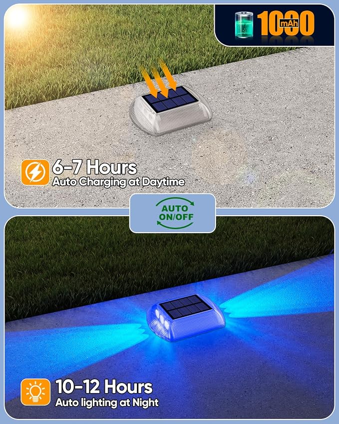 DetarZinLED Blue Solar Dock Lights for Outside IP68 Waterproof Led 8 Pack | Sturdy PC Shell, Stick on & Screw Mount, Markers Light for Outdoor Deck, Driveway, Step, Walkway, Path, Sidewalk, Patio, pool
