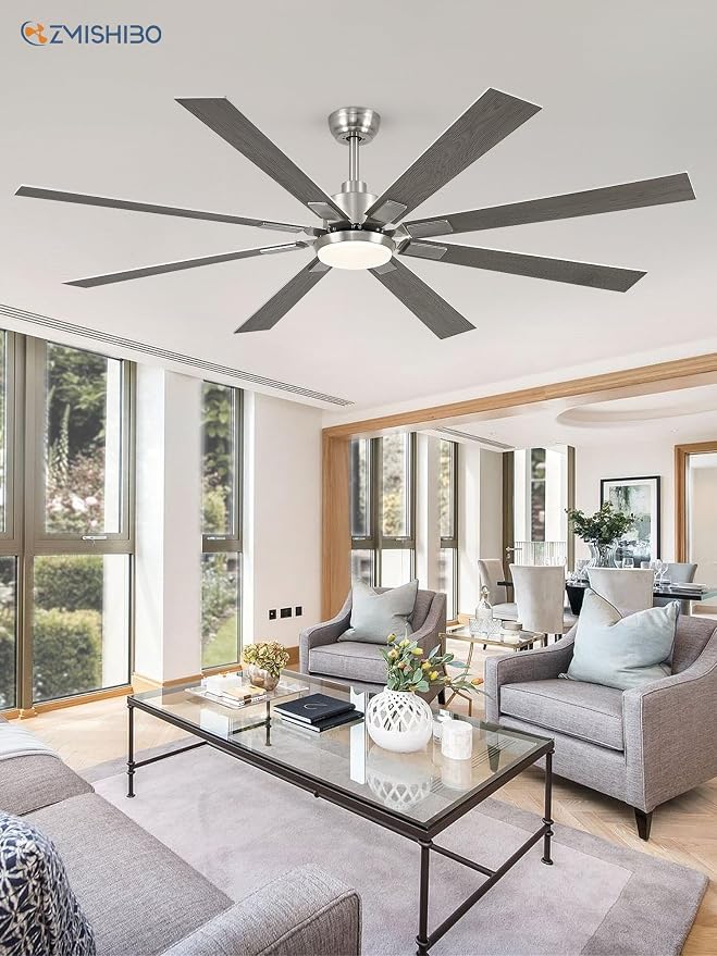 ZMISHIBO 72” Modern Ceiling Fan with Light, Remote Control, Brushed Nickel | High CFM Powerful Airflow, Quiet DC Motor, 24W 3 CCT LED, Indoor/Covered Outdoor, Dual-Finish, Damp Rated