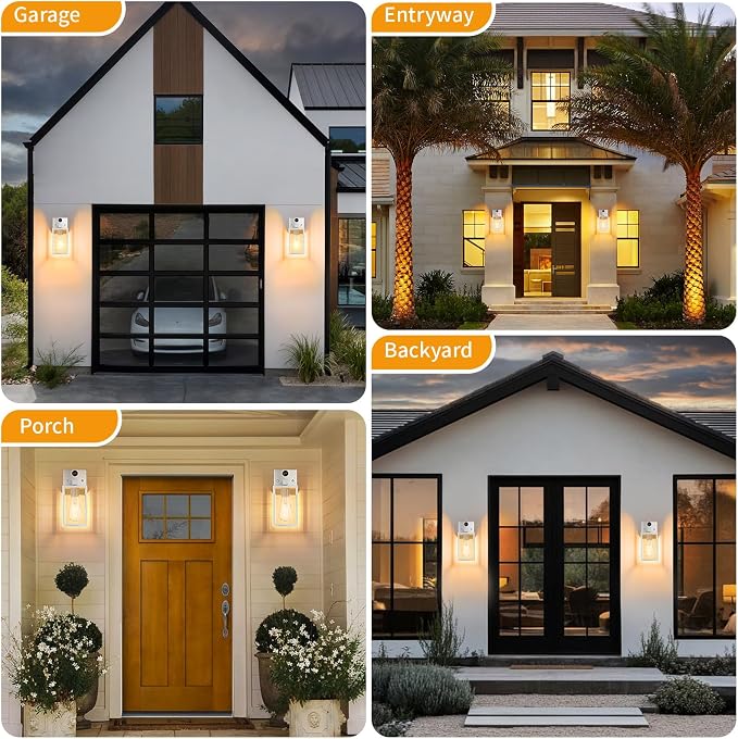 2 Pack Silver Motion Sensor Outdoor Light Fixtures Wall Mount, Dusk to Dawn Front Porch Lights for House, Exterior Wall Sconce, Waterproof Lantern Lamp,Outside Coach Light for Garage Entryway Yard