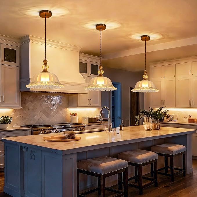 10.6" Milk Glass Vintage Pendant Light for Kitchen Island | Antique Brass Gold, Small Pendant Light, Adjustable Hanging Height Fixture, for Dining Room Hallway Bedroom