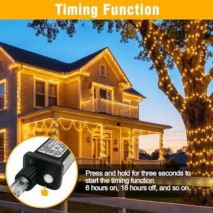 100+16.4FT Warm White LED Fairy Lights, Connectable Clear Wire String Lights with Timer,Waterproof Light Strand for Christmas Tree, Bedroom, Patio, Wedding, Party, Indoor Outdoor Decor