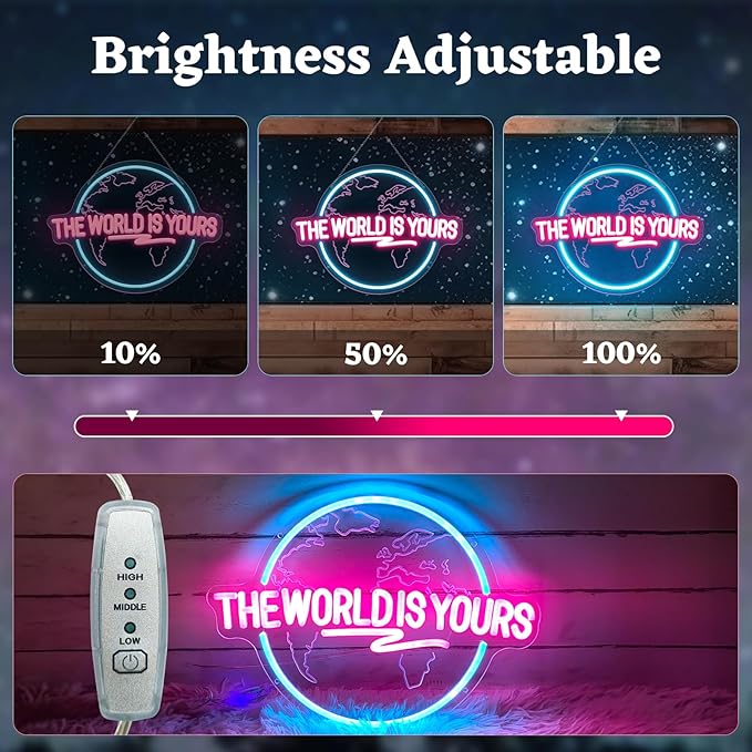 The World Is Yours Neon Sign Carved Planet The World Is Yours LED Neon Light Lamp for Wall Decor Light Up Signs for Office Wedding Man Cave Game Room Bedroom Birthday Gift 41CM*31CM