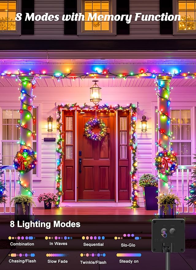 Brightown 2 Pack Solar String Lights Outdoor Waterproof, 80 FT 200 LED | Solar Powered Christmas Lights with 8 Modes, Auto On/Off, Patio Lights for Outside Tree Garden Party Decor (Multicolor)