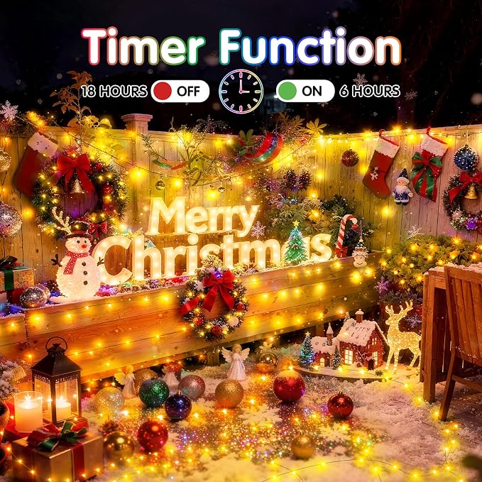 KNONEW 203FT 600LED Green Wire Outdoor Fairy Lights Plug in Warm White Xmas | Timer,Memory,Dimmable,Remote,Waterproof,Green Wire,Invisible in Greenery,for Garden,Wedding,Party, Indoor/Outdoor, Christmas
