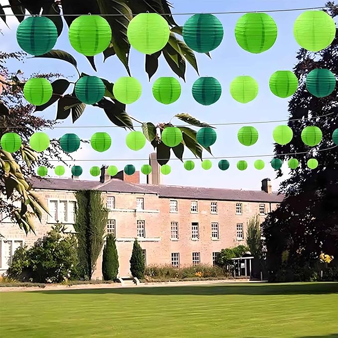 Green Paper Lanterns 12Pcs Hanging Round Paper Lantern Decorative for Graduation Baby Shower St. Patrick's Day Wedding ﻿ Birthday Party Decorations