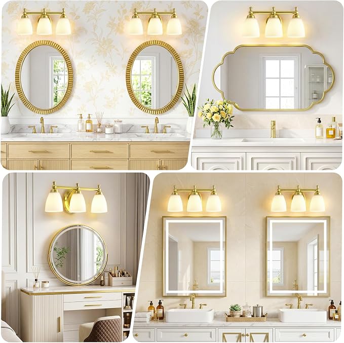 EJIAXIN 3 Light Bathroom Vanity Light,Gold Bathroom Lighting Fixtures Over Mirror Modern Bathroom Light Fixtures for Living Room Bathroom Bedroom Cabinet About Mirror