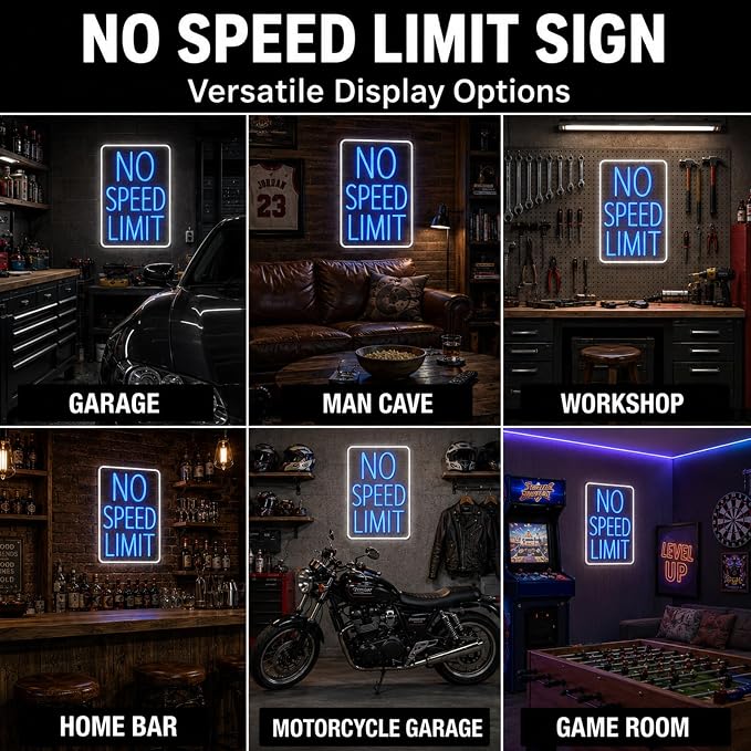 No Speed Limit Neon Sign Dimmable Blue LED Racing Garage Light Car Decor