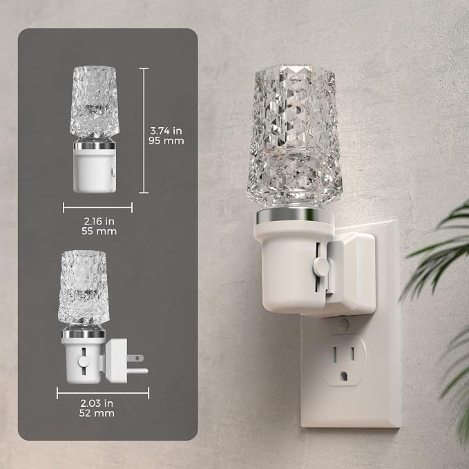 L LOHAS LED Night Light, Dimmable Night Lights Plug into Wall, Light Sensor | Automatic Nightlights Plug in, 3000K LED Acrylic Nightlight, Crystal Decorative, Hallway Bedroom Bathroom [White Base,1 Pack]