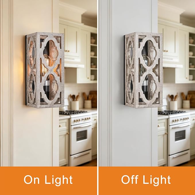 Farmhouse Wall Sconce, 1-Pack Rustic Wooden Hardwired Wall Scones,13In Indoor Vintage Decorative Light Fixture for Bedroom Living Room Hallway Kitchen,Home Light Interior,No Bulb Included