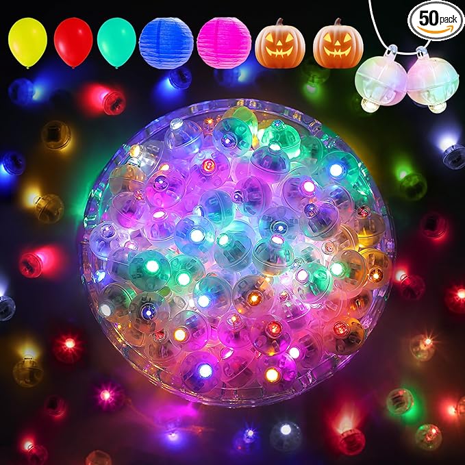 Aogist 50Pcs Balloon Lights with Hook,Long Standby Time,Waterproof Mini Light for Birthday Party Wedding Christmas Halloween Easter Decorative(Steady, 10-Colors)