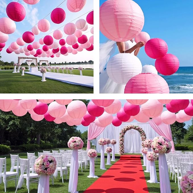 Chinese Paper Lanterns for Birthday Party Decorations – Hanging Rainbow Lanterns for Ceiling Decor, Classroom, Wedding, and Home Party – Pack of 18,Pink and Rose Red(8/10/12-Inch)