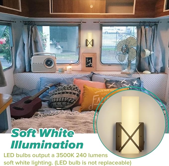 12 Volt RV Interior Wall Light LED Bedside Side Reading Light Fixture Wall Sconce with Switch for Motorhome Camper Trailer Matte Black, 3W, 3500K White Lighting, 7inch (1 Light)