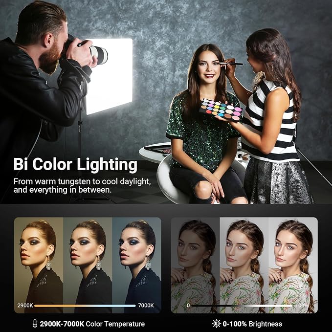 NEEWER 24"x24" Softbox Lighting Kit with Tripod Stand, 45W Bi Color 2.4G LED Bulb, 66' Remote Control 10 Channels 2900K-7000K 1400lx/1m CRI95 Studio Photography Video Recording Continuous Light, NK104 | 45W Bi Color 2.4G LED Bulb, Remote, 10 Channels, ...