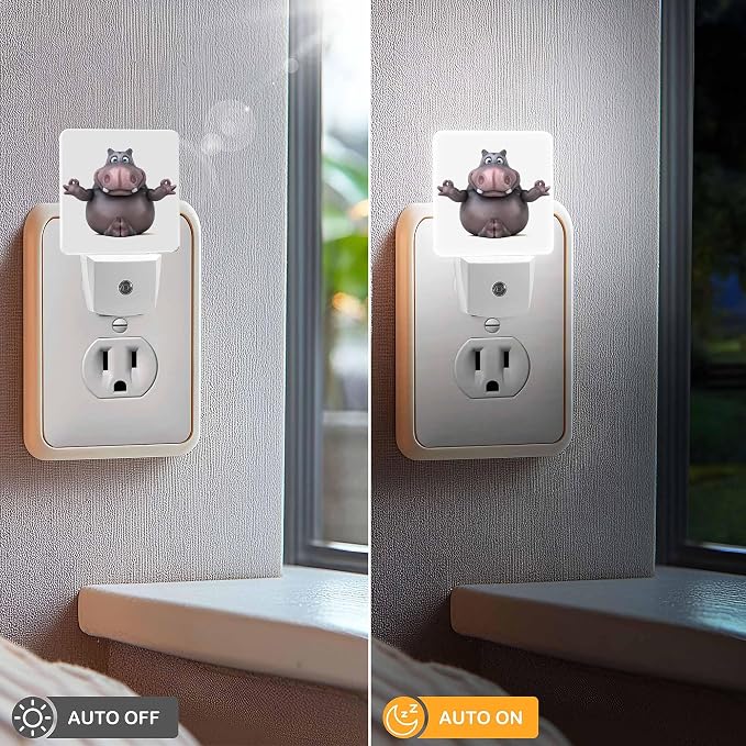 LED Night Light Lamp with Smart Sensor Dusk to Dawn Sensor,Fun Cartoon Hippo Night Light Daylight White,0.5W Plug-into Wall for Adults,Bedroom,Bathroom,Hallway,Kitchen