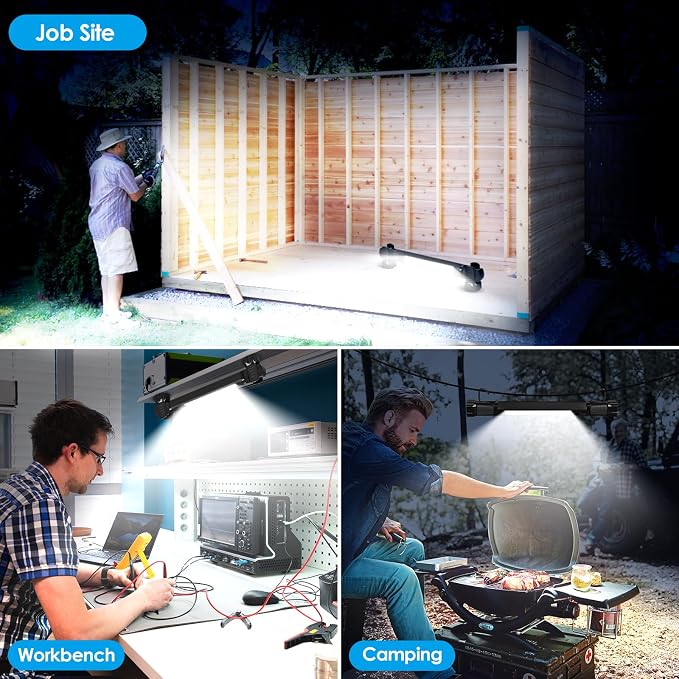 Work Light, 2500LM Ultra Bright, 5200mAh Rechargeable LED Work Lights, Magnetic Underhood Work Light Bar with Hooks, Portable Mechanic Light for Car Repairing Inspection Garage Workshop Emergency