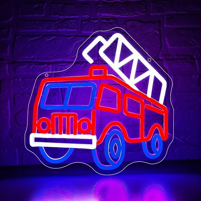 Fire Fighting Truck Neon Sign for Wall Decor Dimmable Fire Truck Neon Light for Man Cave Birthday Gifts for Man Firefighter Fireman LED Sign for Fire Station Garage Bedroom Size11.9 * 11.8In(WZCP210)