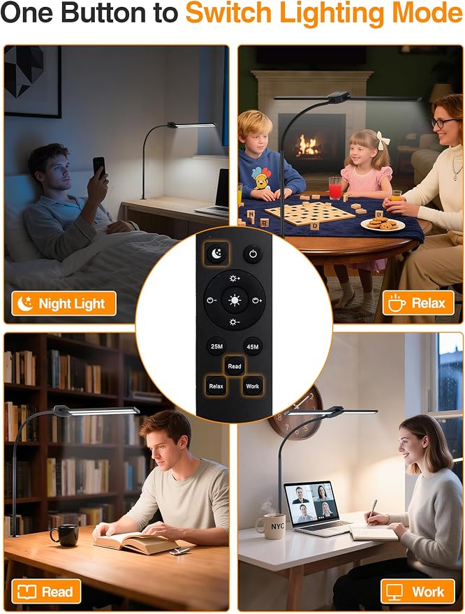 LED Desk Lamp for Home Office,5 Color+9 Brightness Office Desk Lamp,1200Lumen Eye Protection Desk Light,Computer Light with Remote Control & Timer for Office/Monitor/Computer/Study/Puzzle