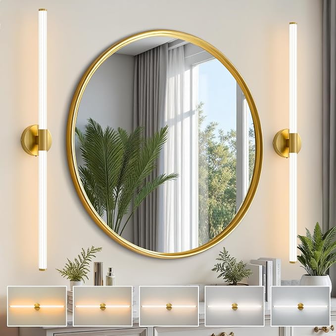 Gold Wall Sconces Set of 2 Hardwired LED Vanity Light 39"