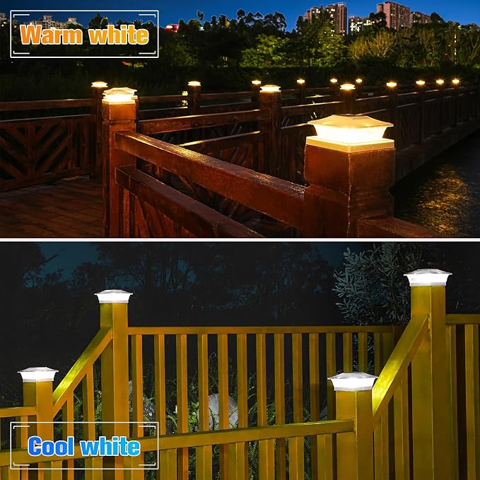 VOLISUN Solar Post Cap Lights, 2 Modes Outdoor Fence Lights (12Pack,White) | Fits 4x4/6x6 wooden & vinyl posts, warm white, waterproof durable ABS shell lens for patio, garden, backyard fence decoration