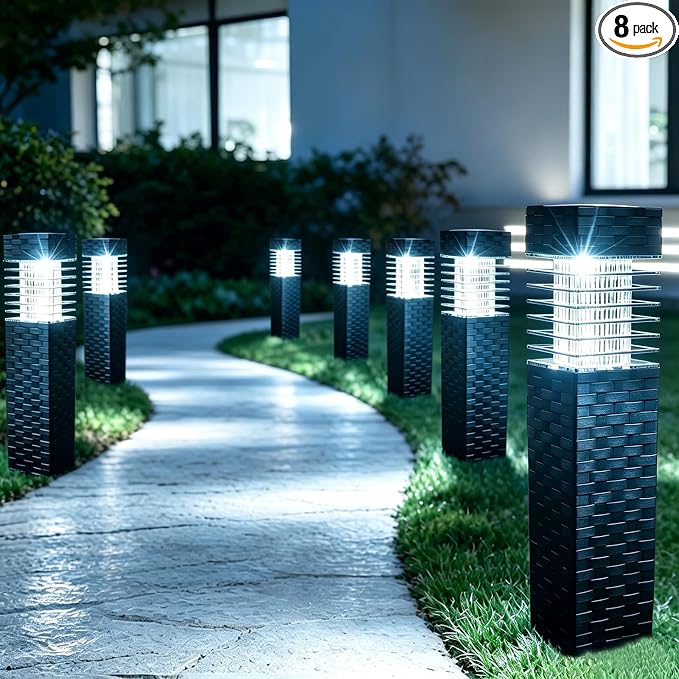 SUNNYPARK 8 Pack Solar Pathway Lights Outdoor | Rattan Style, Modern Design, Waterproof, LED Landscape Lights for Walkway, Driveway, Patio, Yard