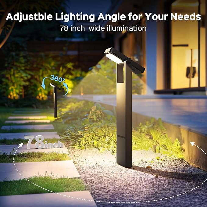 Solar Pathway Lights Outdoor 4 Pack, 360° Adjustable Panel, Multicolor 200LM Solar Powered Path Lights, 12H Lasting, IP65 Waterproof Landscape Lighting for Walkway Yard Garden
