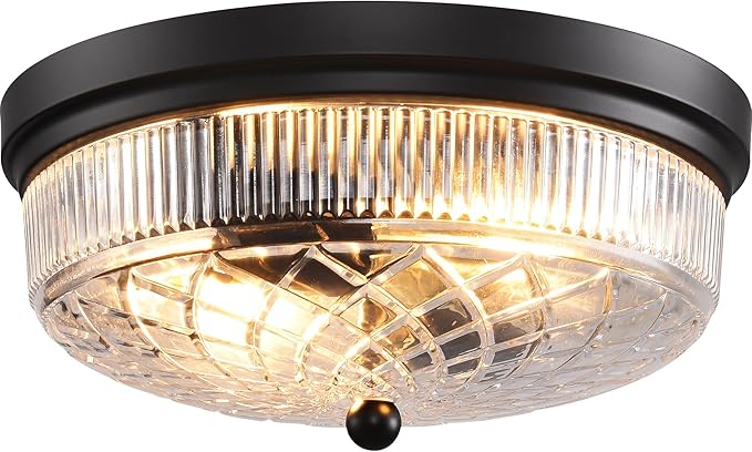 Semi Flush Mount Ceiling Light with Clear Glass Shades,3-Lights Industrial Semi Flush Mount Ceiling Light, 3-Light Industrial Black Light Fixtures Ceiling Mount for Kitchen Living Room Foyer