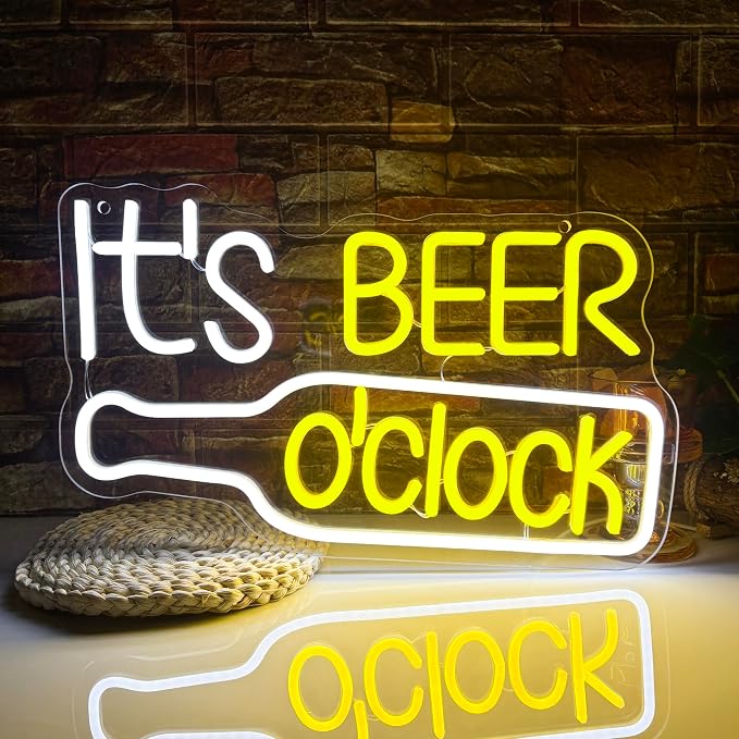 Mutank It'S Beer O'Clock Neon Sign, Beer Neon Light USB Powered LED Dimmable, for Bar Game Room Nightclub Restaurant Beer Sign Men'S Cave Garage Court Decor(15.7 * 9.8 In)