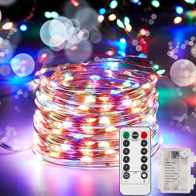 Ariceleo 1 Pack 16.4 Ft. Battery Operated Outdoor String Lights with Remote & Timer, LED Multi Color Fairy Lights, Waterproof Twinkle Lights for Bedroom, Dorm, Mason Jar, Wedding, Party, Christmas