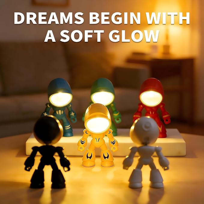 LED Mini Night Light,Adjustable Cute Cartoon Robot Companion Table Light,Adjustable Lonely Robot Cartoon Cute Robots Design Companion Table Light Magnetic Base for Gifts (Black)