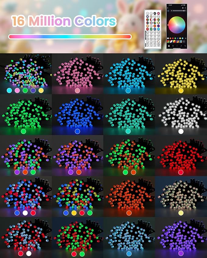 2026 New Smart Color Changing Easter String Lights | 82FT 200LED App Control RGB LED Pastel Lights with Remote & Timer, Waterproof Twinkle Easter Lights for Easter Decorations Indoor Outdoor Party