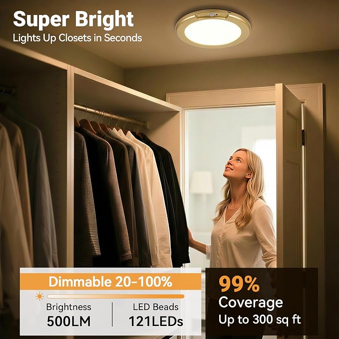Gold Wireless Rechargeable Ceiling Light, Motion Sensor Closet Light Indoor | 6 Packs Battery Operated Led Lights with Remote for Bedroom Hallway, Living Room, Bathroom, Home & Kitchen Decor Lighting